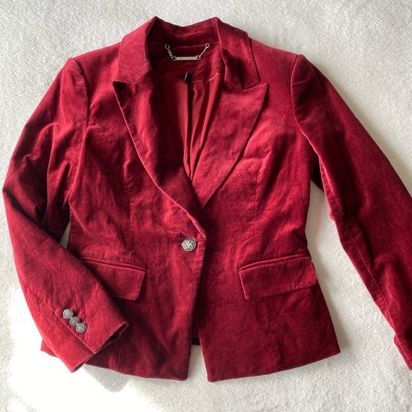 White House Black Market Jackets & Blazers - WHBM Burgundy Velvet Blazer Single Button Notch Lapel Fitted Velvet Jacket 4P